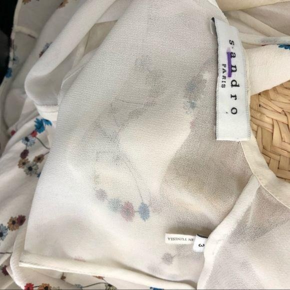 Sandro Replay Printed Silk Dress in Ecru Peace Sig - Picture 10 of 10